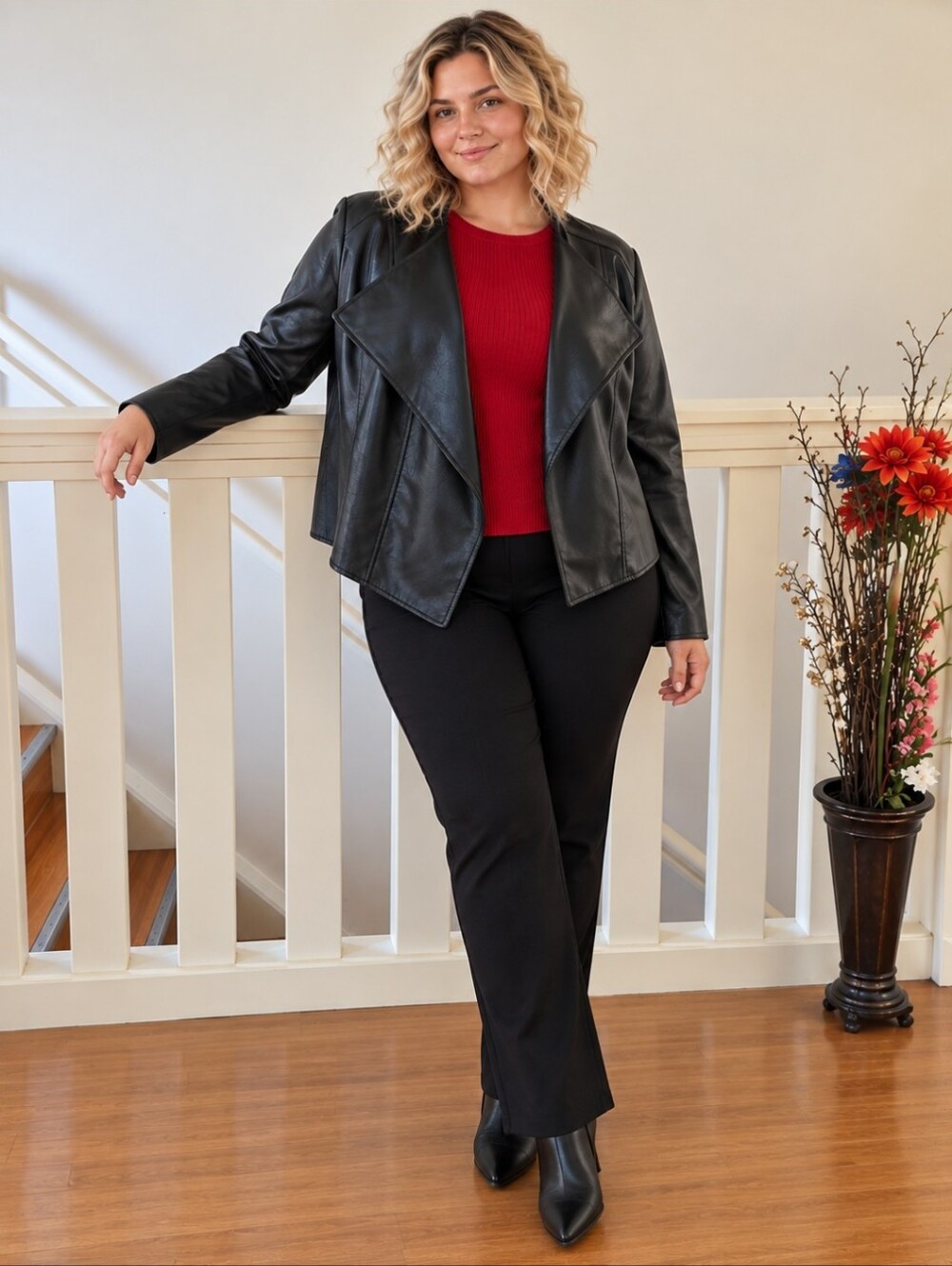 Torrid Faux Leather Waterfall Front Open Flare Jacket